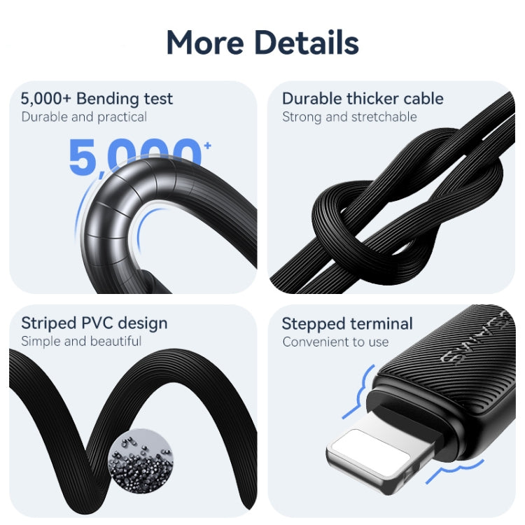 USAMS US-SJ694 USB to 8 Pin 2.4A Striped Fast Charge Data Cable, Length:2m(Black)