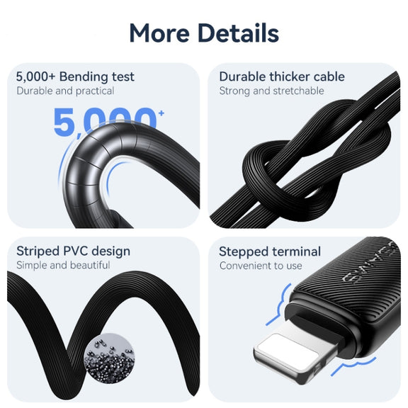 USAMS US-SJ694 USB to 8 Pin 2.4A Striped Fast Charge Data Cable, Length:2m(Black)