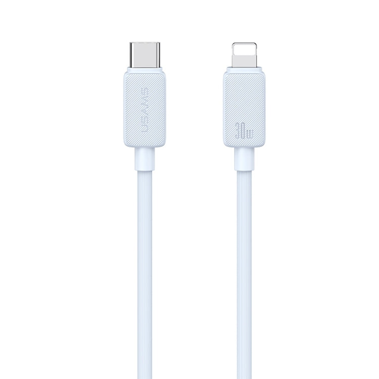USAMS US-SJ702 USB-C / Type-C to 8 Pin 30W Striped Fast Charge Data Cable, Length:3m(Blue)