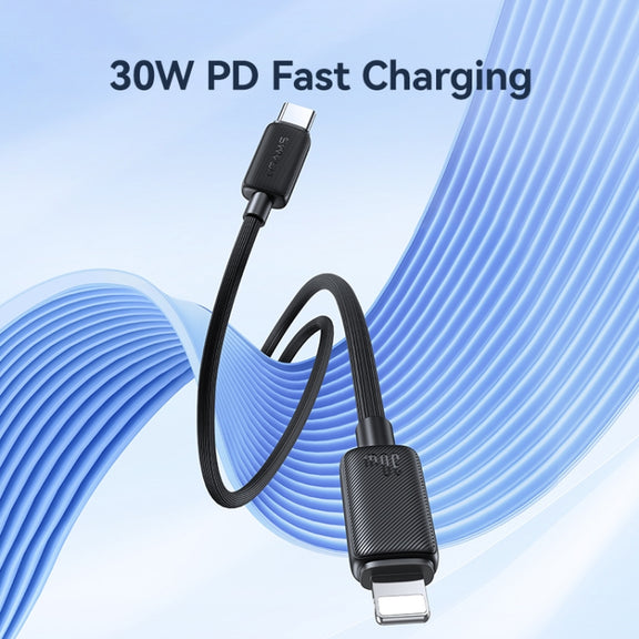 USAMS US-SJ697 USB-C / Type-C to 8 Pin 30W Striped Fast Charge Data Cable, Length:2m(Black)