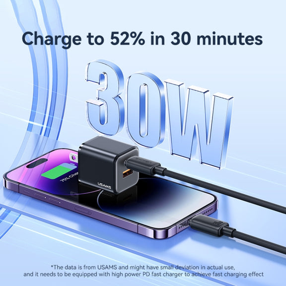 USAMS US-SJ692 USB-C / Type-C to 8 Pin 30W Striped Fast Charge Data Cable, Length:1m(Blue)