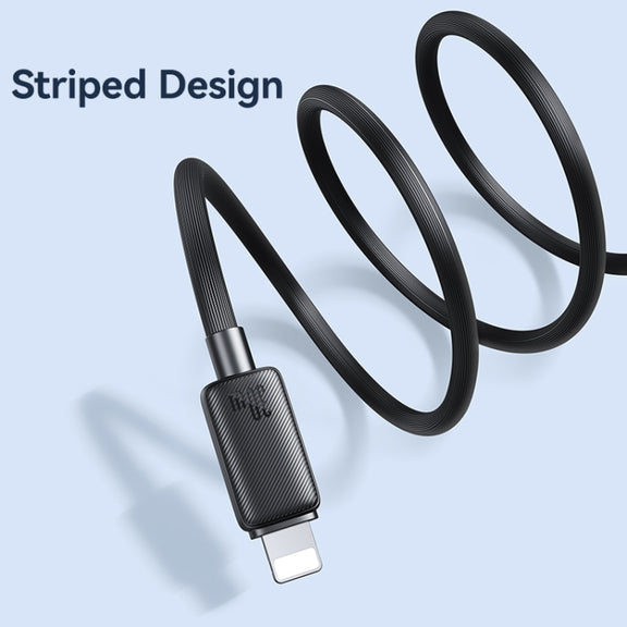 USAMS US-SJ697 USB-C / Type-C to 8 Pin 30W Striped Fast Charge Data Cable, Length:2m(Black)