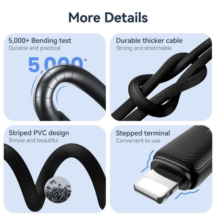 USAMS US-SJ697 USB-C / Type-C to 8 Pin 30W Striped Fast Charge Data Cable, Length:2m(White)