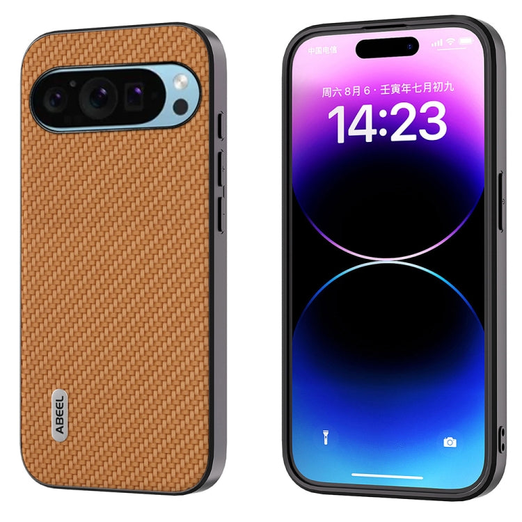For Google Pixel 9 ABEEL Carbon Fiber Texture Protective Phone Case(Light Brown)