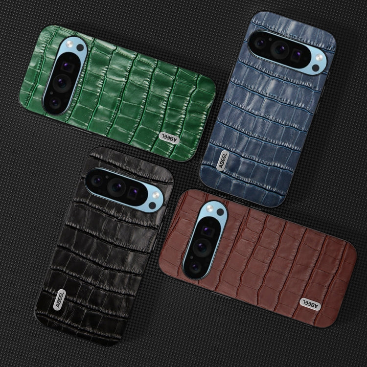 For Google Pixel 9 ABEEL Crocodile Texture Genuine Leather Phone Case(Blue)
