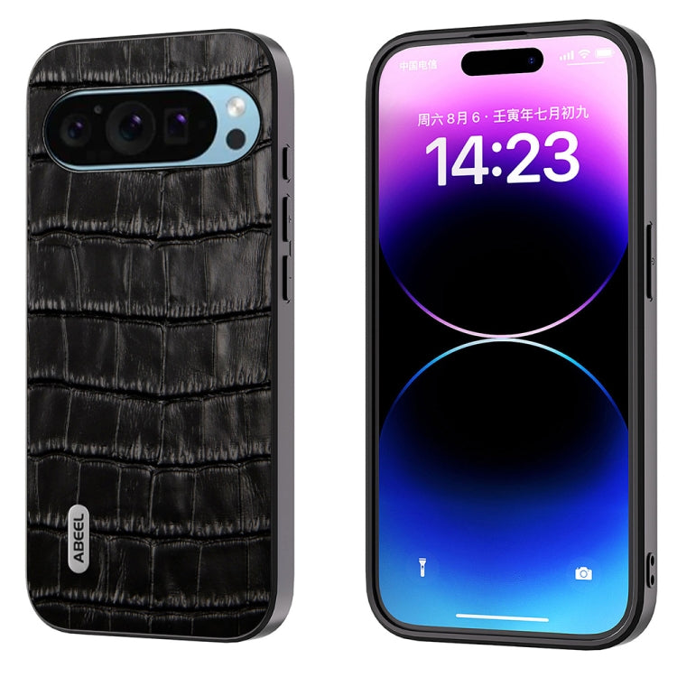 For Google Pixel 9 ABEEL Crocodile Texture Genuine Leather Phone Case(Black)