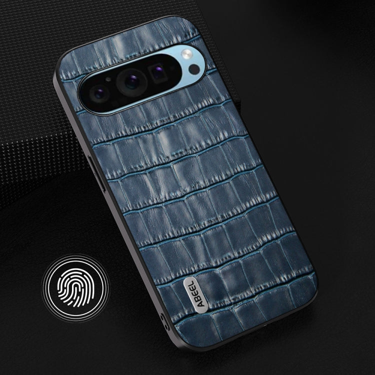 For Google Pixel 9 Pro ABEEL Crocodile Texture Genuine Leather Phone Case(Blue)