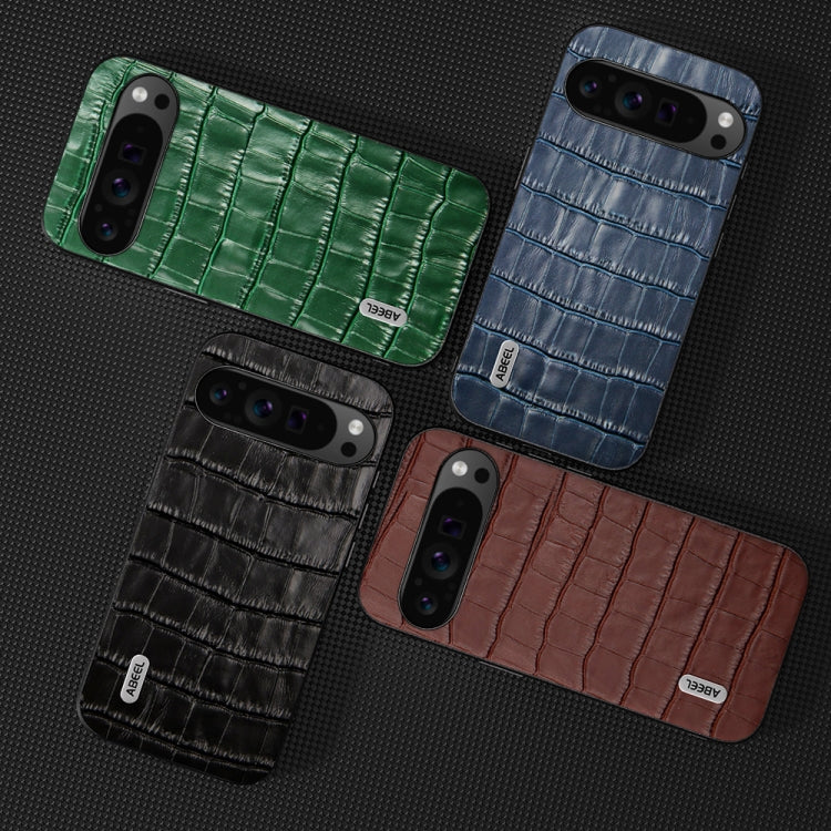For Google Pixel 9 Pro ABEEL Crocodile Texture Genuine Leather Phone Case(Blue)