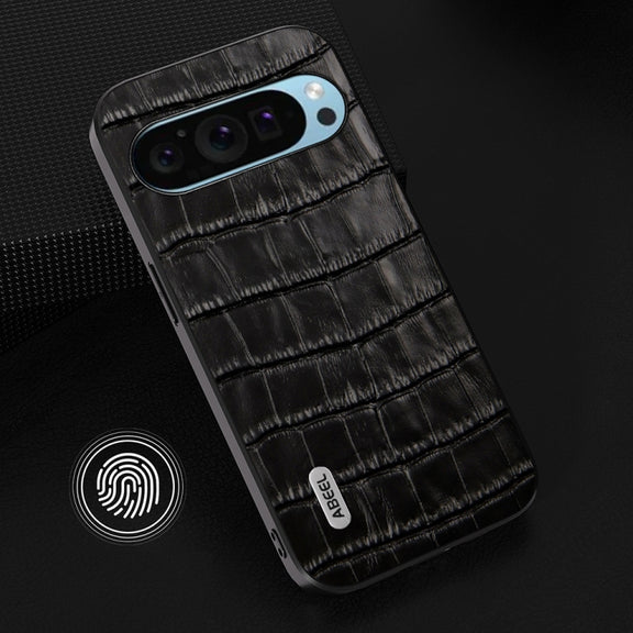 For Google Pixel 9 Pro ABEEL Crocodile Texture Genuine Leather Phone Case(Black)