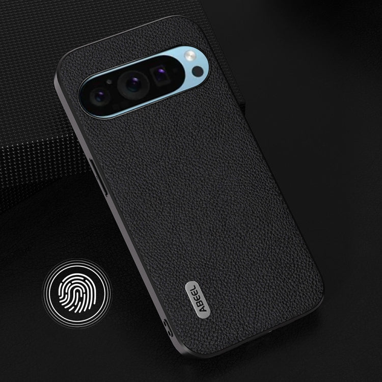 For Google Pixel 9 ABEEL Genuine Leather + PC Litchi Texture Phone Case(Black)