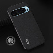 For Google Pixel 9 ABEEL Genuine Leather + PC Litchi Texture Phone Case(Black)