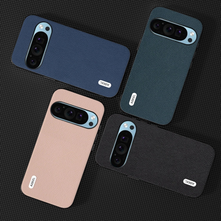 For Google Pixel 9 ABEEL Genuine Leather + PC Litchi Texture Phone Case(Black)