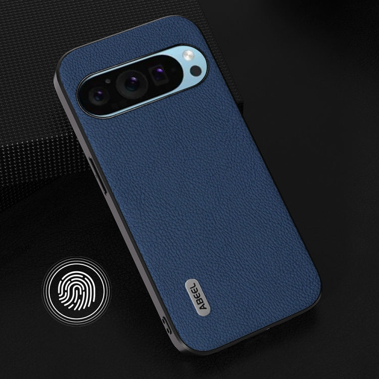 For Google Pixel 9 Pro ABEEL Genuine Leather + PC Litchi Texture Phone Case(Blue)