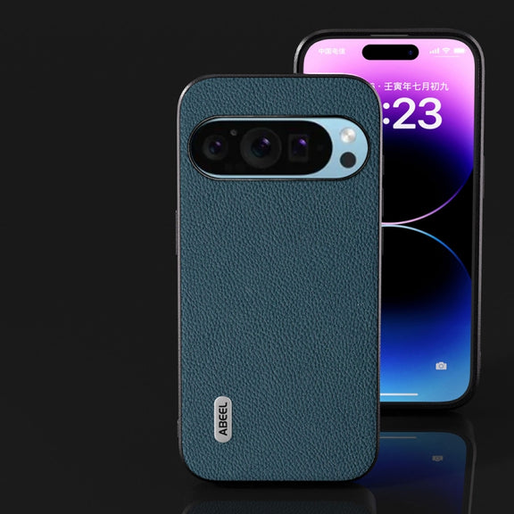 For Google Pixel 9 Pro ABEEL Genuine Leather + PC Litchi Texture Phone Case(Green)