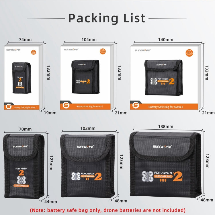 For DJI Avata 2 Sunnylife Battery Explosion-proof Safe Bag Protective Li-Po Safe Bag(For 3pcs Batteries)