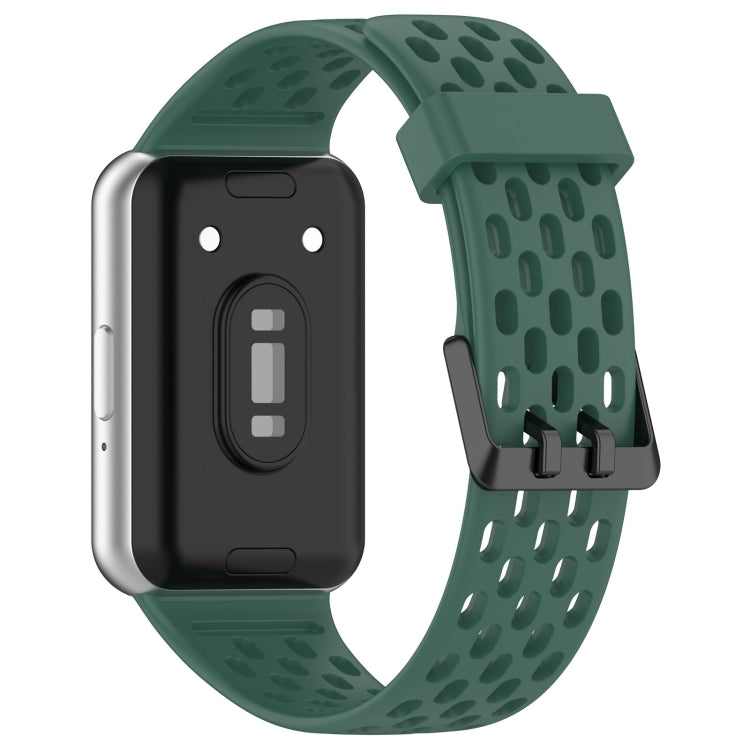 For Samsung Galaxy Fit 3 Hole Style Dual Buckle Silicone Watch Band(Dark Green)