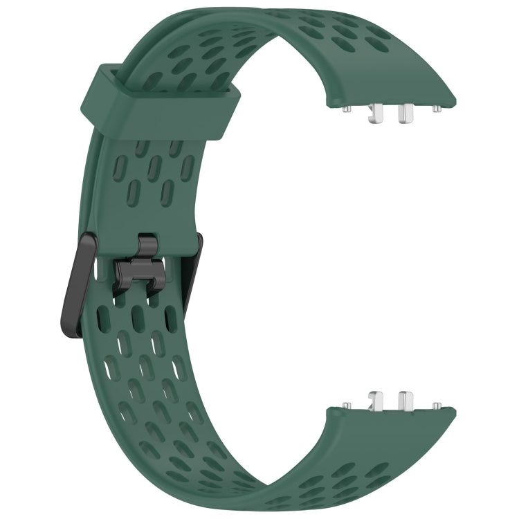 For Samsung Galaxy Fit 3 Hole Style Dual Buckle Silicone Watch Band(Dark Green)