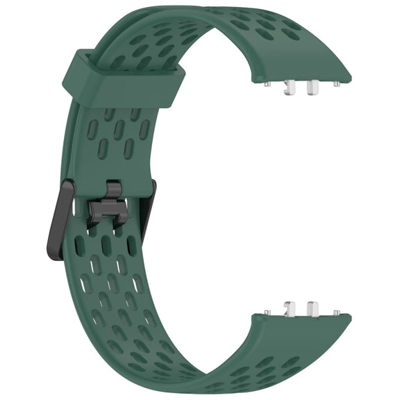 For Samsung Galaxy Fit 3 Hole Style Dual Buckle Silicone Watch Band(Dark Green)