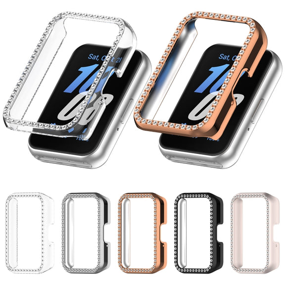 For Samsung Galaxy Fit 3 Diamond Half Pack Hollow PC Watch Protective Case(Rose Gold)