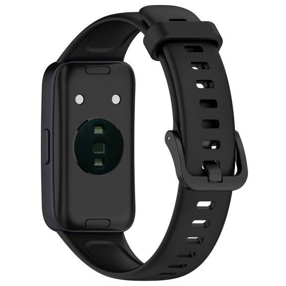 For Huawei Band 10 / 9 / 8 Solid Color Colorful Buckle Silicone Watch Band(Black)