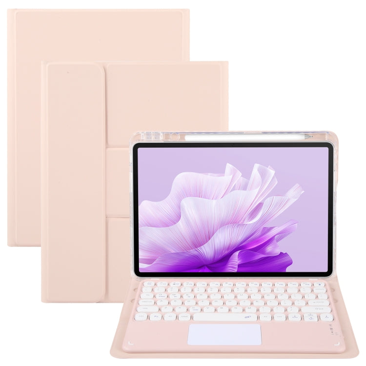 For Huawei MatePad Air 11.5 Round Button Bluetooth Keyboard Rotatable Holder Leather Case with Touchpad(Rose Gold)