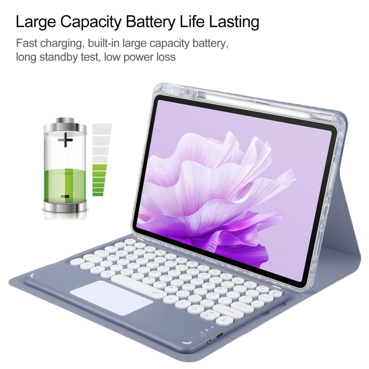 For Huawei MatePad Air 11.5 Round Button Bluetooth Keyboard Rotatable Holder Leather Case with Touchpad(Lavender Purple)