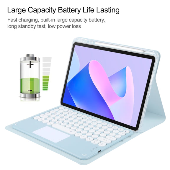For Huawei MatePad 11 2023 / 2021 Round Button Bluetooth Keyboard Rotatable Holder Leather Case with Touchpad(Sky Blue)
