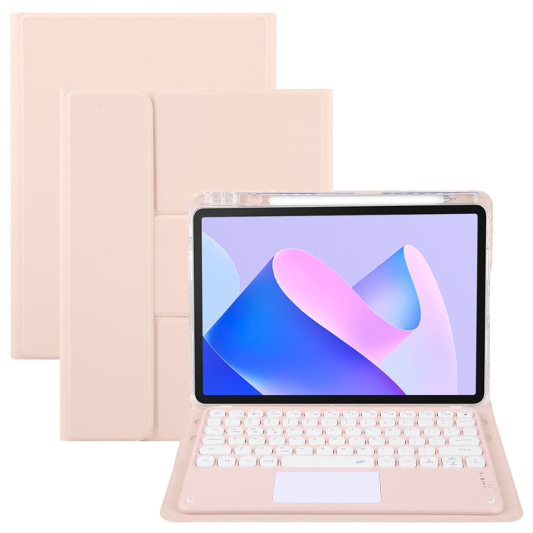 For Huawei MatePad 11 2023 / 2021 Round Button Bluetooth Keyboard Rotatable Holder Leather Case with Touchpad(Rose Gold)