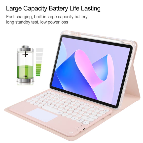 For Huawei MatePad 11 2023 / 2021 Round Button Bluetooth Keyboard Rotatable Holder Leather Case with Touchpad(Rose Gold)