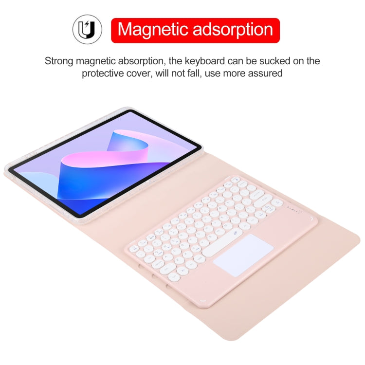 For Huawei MatePad 11 2023 / 2021 Round Button Bluetooth Keyboard Rotatable Holder Leather Case with Touchpad(Rose Gold)