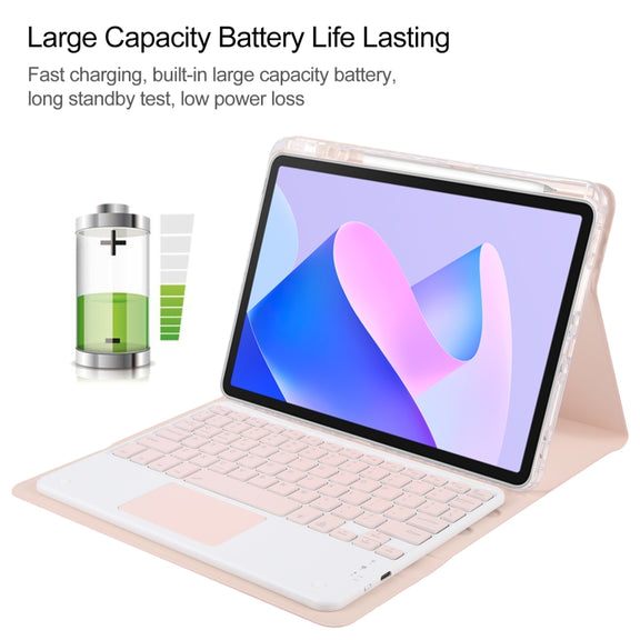 For Huawei MatePad 11 2023 / 2021 Square Button Bluetooth Keyboard Rotatable Holder Leather Case with Touchpad(Rose Gold)