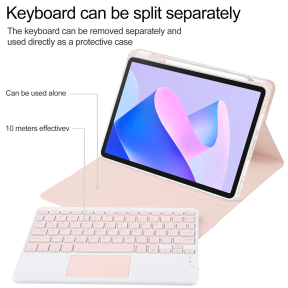 For Huawei MatePad 11 2023 / 2021 Square Button Bluetooth Keyboard Rotatable Holder Leather Case with Touchpad(Rose Gold)