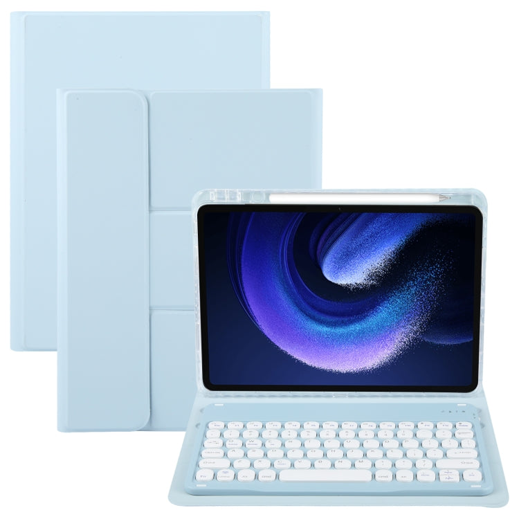 For Xiaomi Pad 6 Round Button Bluetooth Keyboard Rotatable Holder Leather Case(Sky Blue)