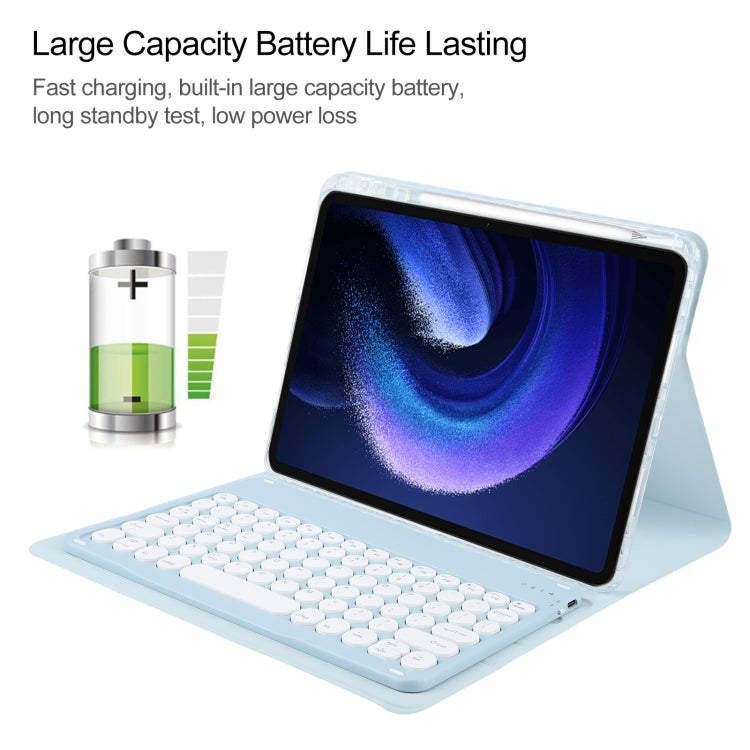 For Xiaomi Pad 6 Round Button Bluetooth Keyboard Rotatable Holder Leather Case(Sky Blue)