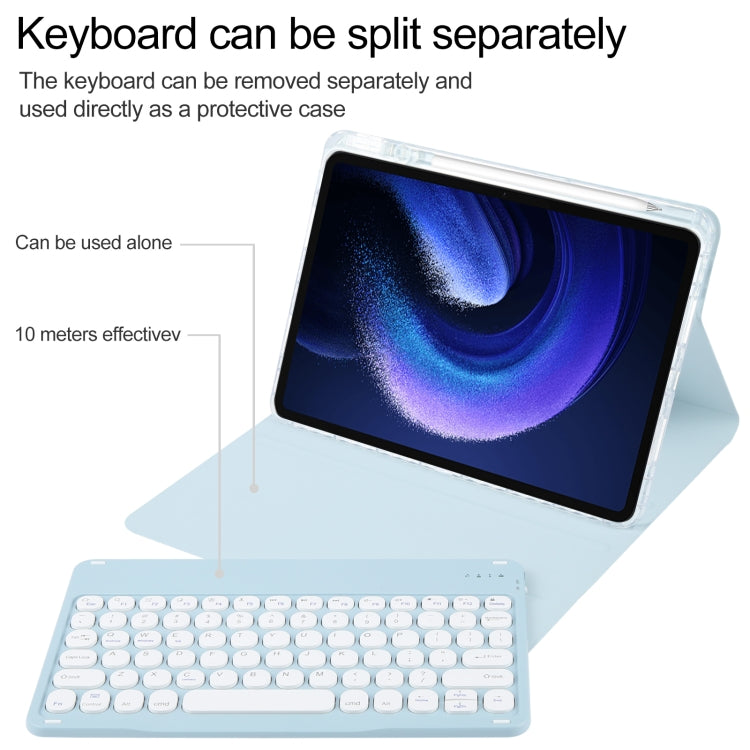 For Xiaomi Pad 6 Round Button Bluetooth Keyboard Rotatable Holder Leather Case(Sky Blue)