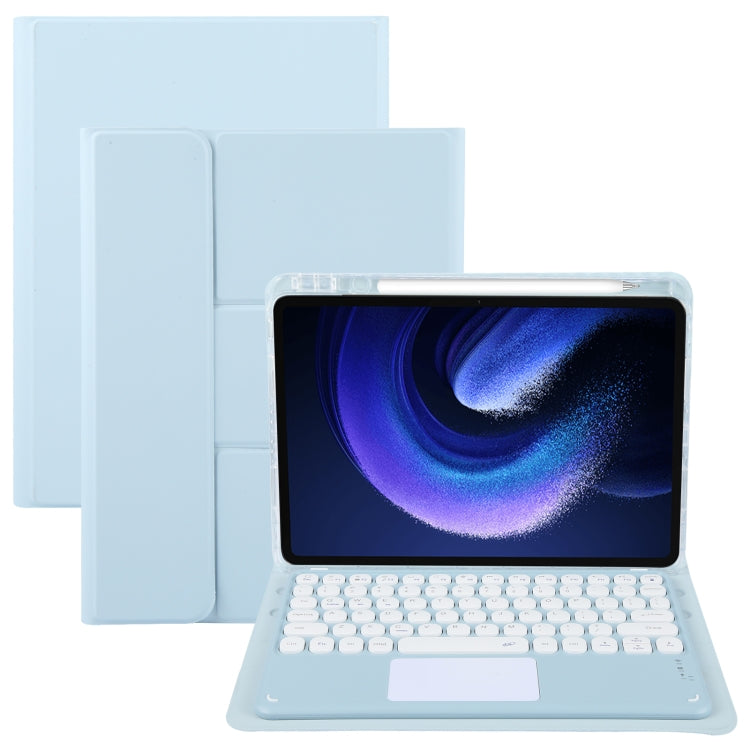 For Xiaomi Pad 6 Round Button Bluetooth Keyboard Rotatable Holder Leather Case with Touchpad(Sky Blue)