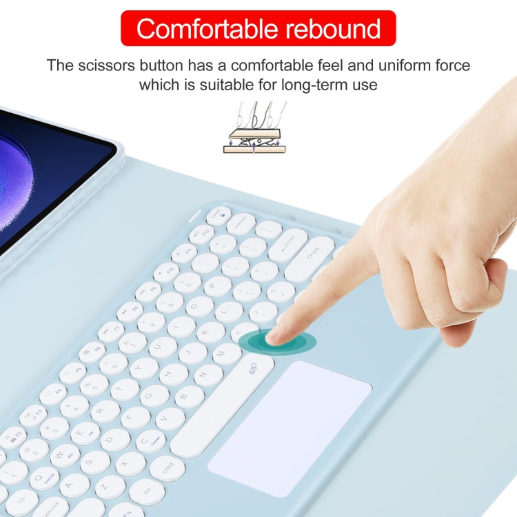 For Xiaomi Pad 6 Round Button Bluetooth Keyboard Rotatable Holder Leather Case with Touchpad(Sky Blue)