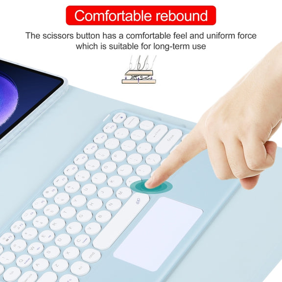 For Xiaomi Pad 6 Round Button Bluetooth Keyboard Rotatable Holder Leather Case with Touchpad(Sky Blue)