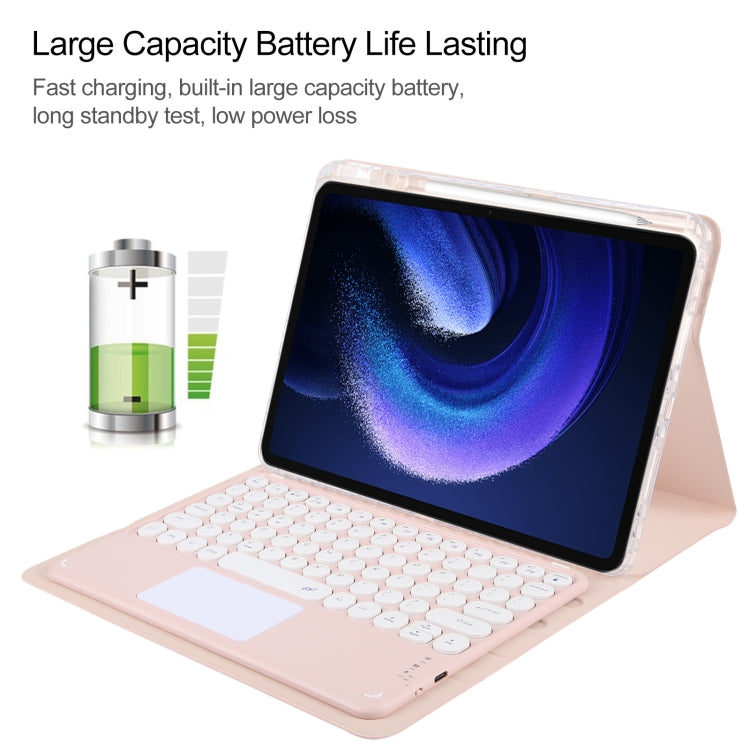 For Xiaomi Pad 6 Round Button Bluetooth Keyboard Rotatable Holder Leather Case with Touchpad(Rose Gold)