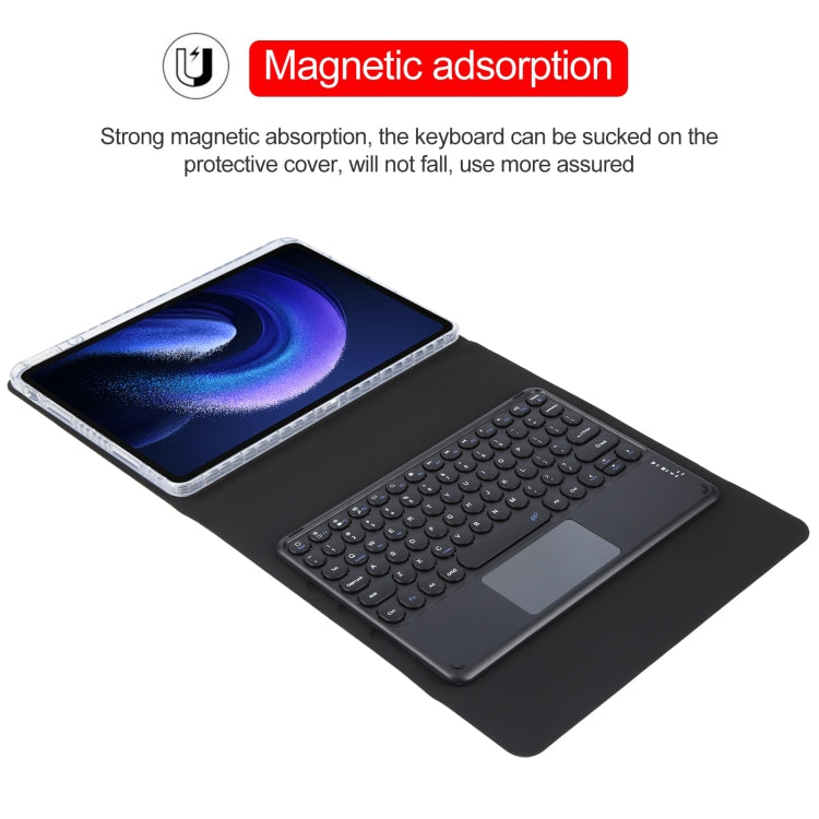 For Xiaomi Pad 6 Round Button Bluetooth Keyboard Rotatable Holder Leather Case with Touchpad(Black)