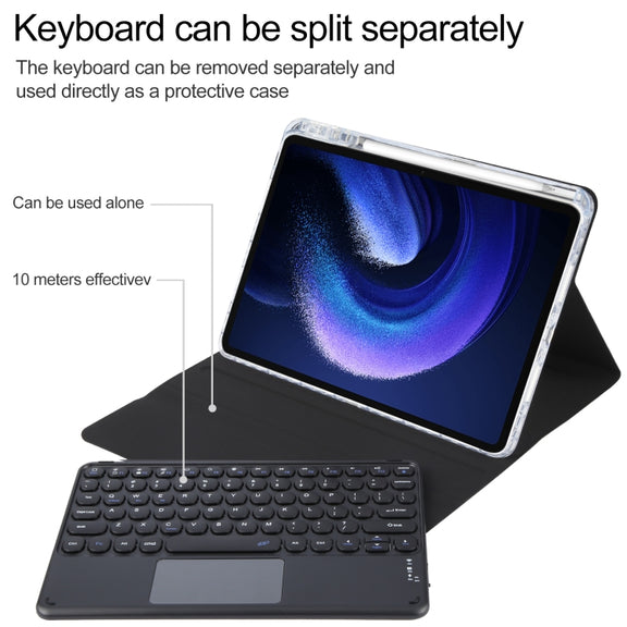 For Xiaomi Pad 6 Round Button Bluetooth Keyboard Rotatable Holder Leather Case with Touchpad(Black)