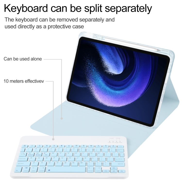 For Xiaomi Pad 6 Square Button Bluetooth Keyboard Rotatable Holder Leather Case(Sky Blue)