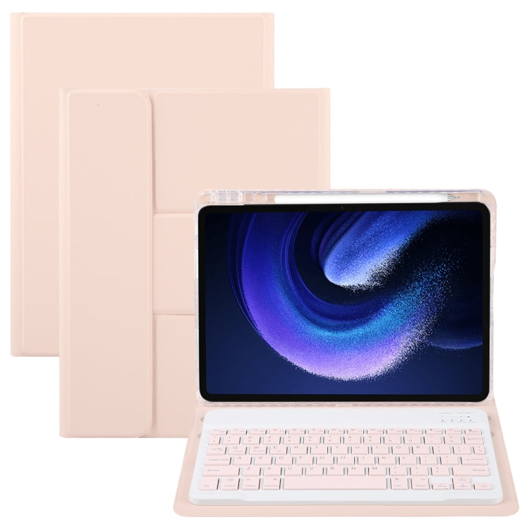 For Xiaomi Pad 6 Square Button Bluetooth Keyboard Rotatable Holder Leather Case(Rose Gold)
