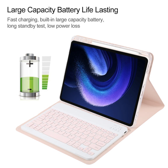 For Xiaomi Pad 6 Square Button Bluetooth Keyboard Rotatable Holder Leather Case(Rose Gold)