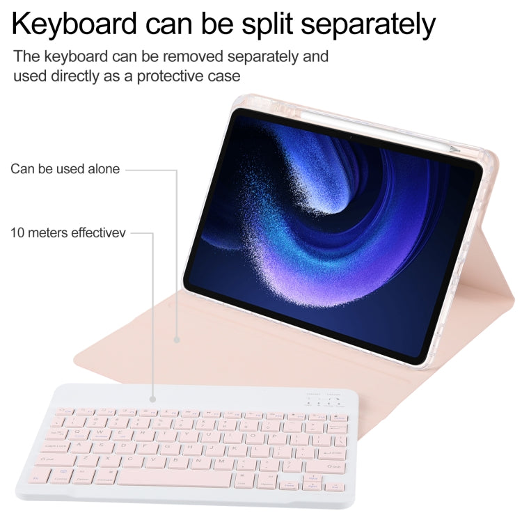 For Xiaomi Pad 6 Square Button Bluetooth Keyboard Rotatable Holder Leather Case(Rose Gold)