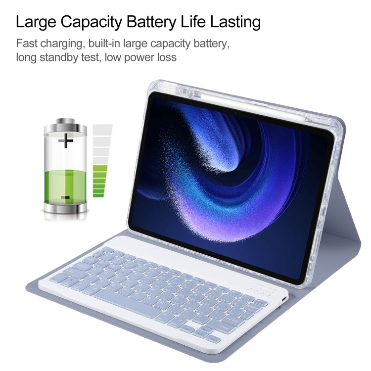 For Xiaomi Pad 6 Square Button Bluetooth Keyboard Rotatable Holder Leather Case(Lavender Purple)
