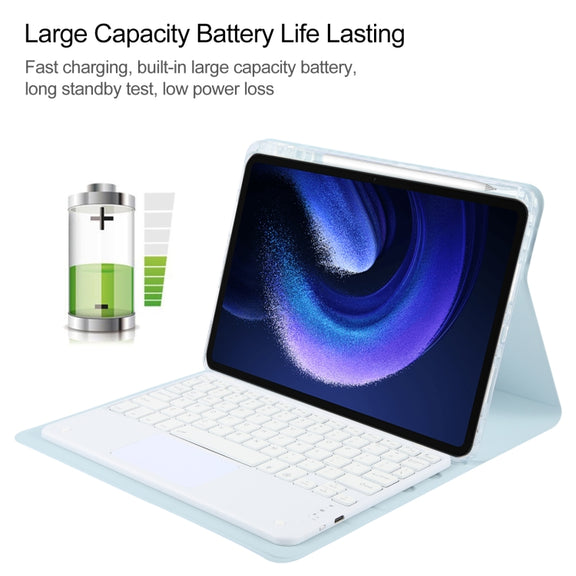 For Xiaomi Pad 6 Square Button Bluetooth Keyboard Rotatable Holder Leather Case with Touchpad(Sky Blue)