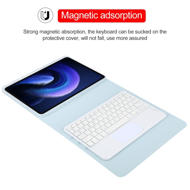 For Xiaomi Pad 6 Square Button Bluetooth Keyboard Rotatable Holder Leather Case with Touchpad(Sky Blue)