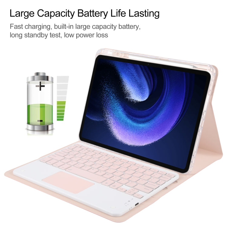 For Xiaomi Pad 6 Square Button Bluetooth Keyboard Rotatable Holder Leather Case with Touchpad(Rose Gold)