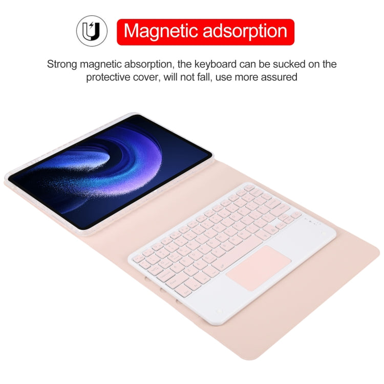 For Xiaomi Pad 6 Square Button Bluetooth Keyboard Rotatable Holder Leather Case with Touchpad(Rose Gold)